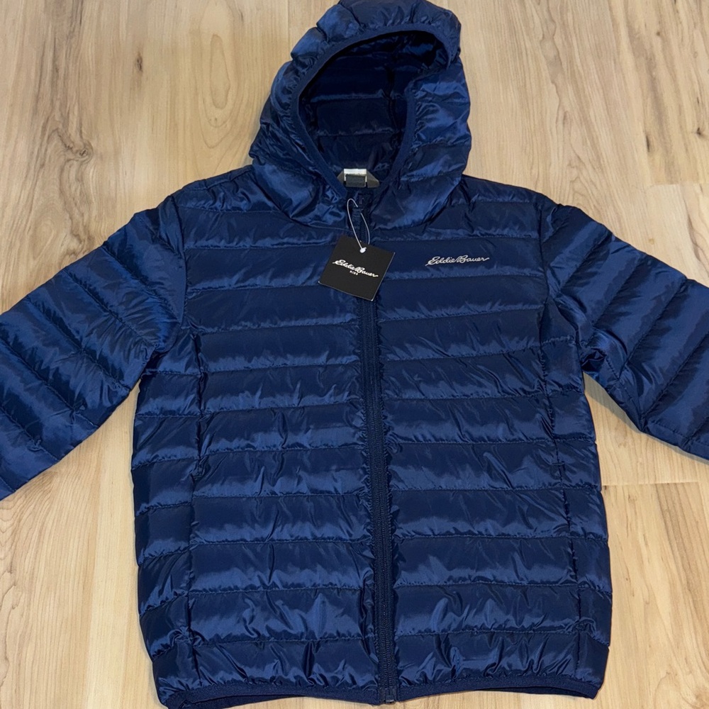 Eddie Bauer Kids Cirruslite Down Hooded Jacket- NWT, Size Small 7/8